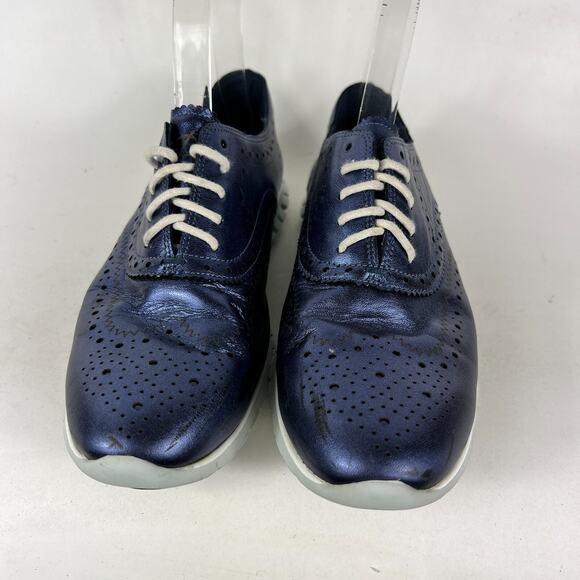 Cole Haan ZeroGrand Shoes Women's 7 Marine Blue Leather Comfort Wingtip Oxford - Picture 4 of 12